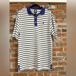 Footjoy Striped Polo Shirt - White and Purple Size M